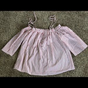Red and white striped, off the shoulder top!